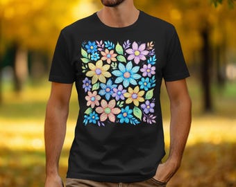 Pastell Retro Blumenmuster T-Shirt | Frauen T-Shirt