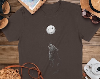 Maglietta con lupo ululante e luna piena - Maglietta unisex Softstyle Wildlife