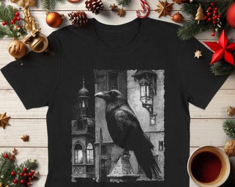 Crow, Raven T-Shirt | Raven Goth Cityscape, Dark Gothic Graphic Tee