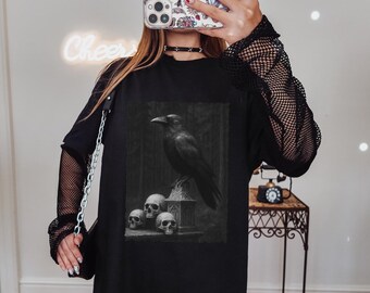 Raven and Skulls T-Shirt | Dark Gothic Crow  tee