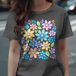 Retro Floral Shirt, Vintage Flower T-Shirt, Softstyle Floral Tee, Colorful Flower Top, Floral Unisex Tee Shirt - Vibrant Flower Design