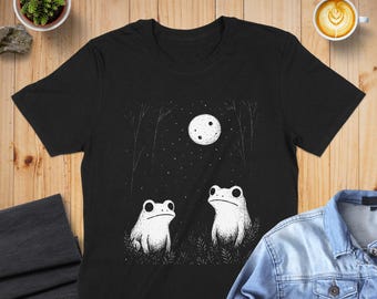 Camiseta com estampa de sapos ao luar | Camiseta unissex com estampa de natureza
