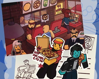 RBLX Pizza Place Postcard + Stickers Elliot & Dued1