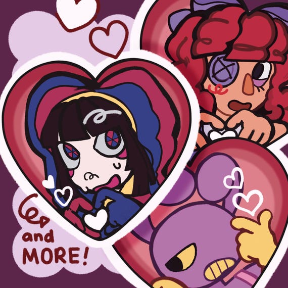 TADC / Digital Circus Heart Stickers (Pomni, Ragatha, Jax, Gangle, Zooble, Kinger, Caine)