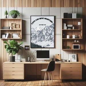 Artful Christian Wall Decor, Faith Can Move Mountains, Christian Decorative Art, Faith Poster, Black and White.
