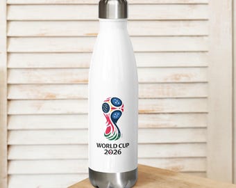 Botella de agua para el Mundial 2026 / Regalo de acero inoxidable para aficionados al fútbol / Botella de viaje isotérmica / Vaso para el día del partido / EE. UU., Canadá, México