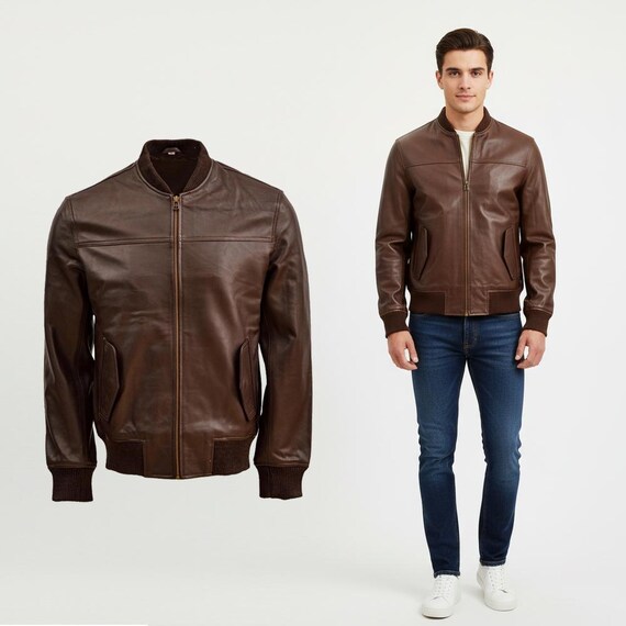 Men's Brown Leather Bomber Jacket, Vintage Napa Sheep Leather - Etsy