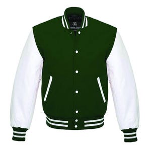 Green Varsity Jacket for Men & Women Custom Embroidery Optional Unisex Letterman Jackets