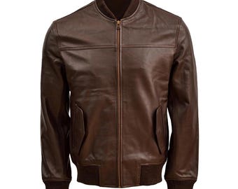 Men's Brown Leather Bomber Jacket, Vintage Napa Sheep Leather - Etsy
