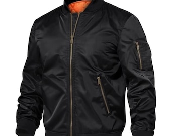 Jaqueta bomber clássica preta para homens e mulheres, feita à mão, estilo vintage, com zíper, forro acolchoado em poliéster, ideal para o inverno. Disponível em todos os tamanhos.