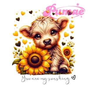 You Are My Sunshine png, sublimatieontwerp, baby hooglandkoe png, westerse png, zonnebloem png, T-shirtontwerp, instant download png, dtf