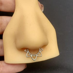 Silver Hand-Assembled 16G Flower Petal Clicker Hoop | Surgical Steel Septum, Daith & Cartilage Ring | Dainty Floral Piercing Jewelry