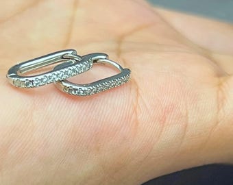 Zierliche CZ Sterling Silber Rechteck Creolen: Minimalistische geometrische Creolen