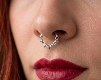 16G zilveren titanium scharnierende clickerring | Punk gotische stekelketting septum Daith neuspiercing | Hypoallergene G23 titanium ring 8 mm 10 mm