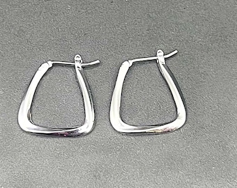 Minimalist Stainless Steel Geometric Huggie Earrings | Oval Square Shape Skinny Hoops | Hypoallergenic Dainty Everyday Earrings for Women
