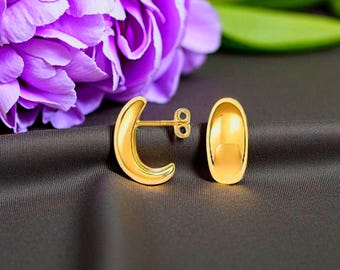 18K Vermeil Dome Huggie Earrings | Chunky Rounded Studs | Minimalist Everyday Style | Hypoallergenic Jewelry Gift for Women