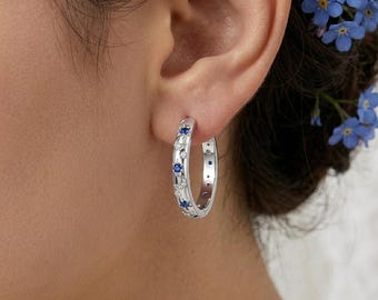 925 Sterling Silver Moon Star Hoop Earrings for Women, Cubic Zirconia Moon Hoop Star Huggie Earrings, Hinged Snap Jewelry, Gift for Her