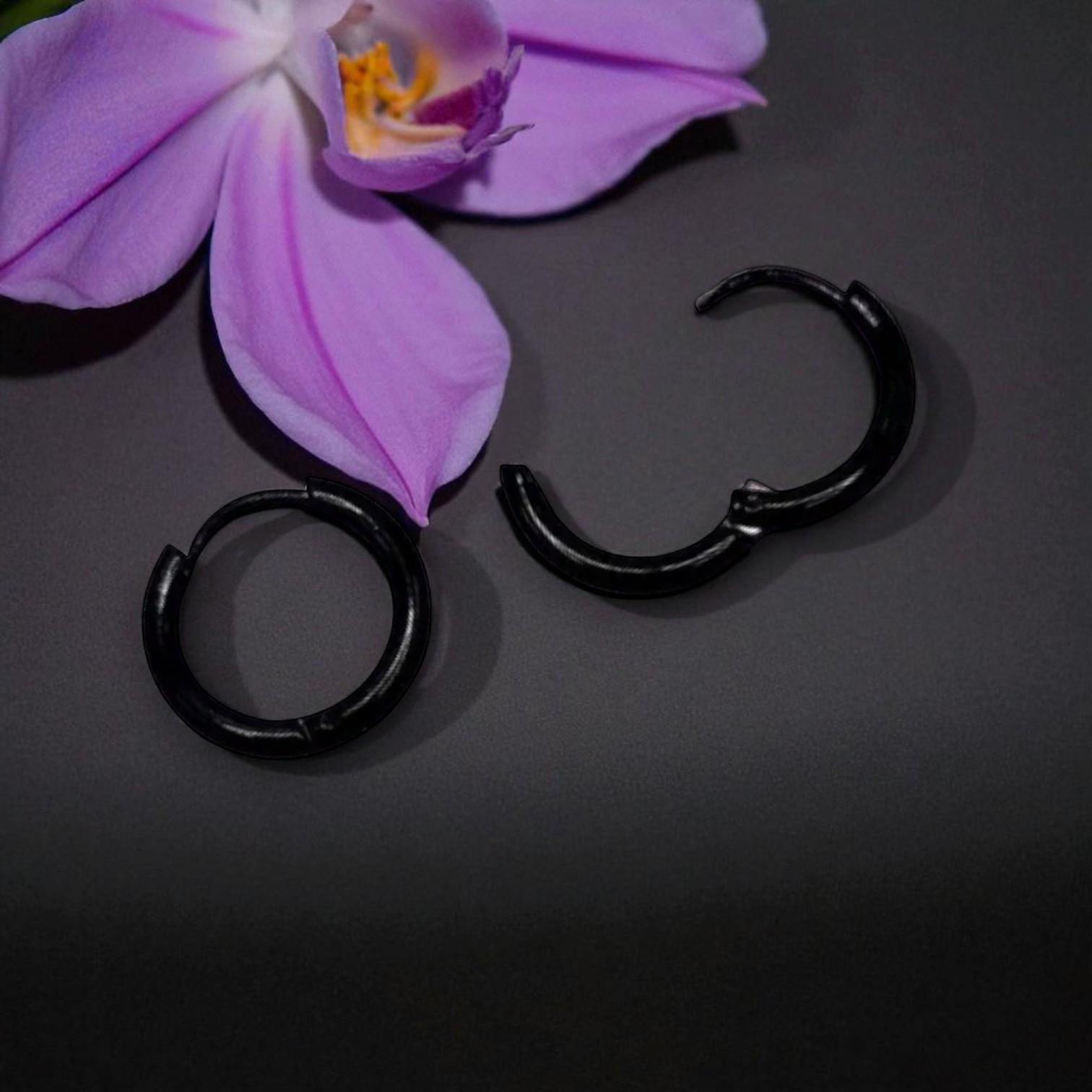 316L Surgical Steel CZ Huggies | Black Cartilage & Lobe Rings | Silver ...