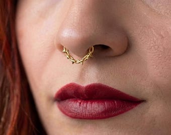 16G tussenschot met titanium stekerketting | Gotische punk scharnierende klikker | Stekelige septum-gezichtspiercing | Alternatieve ringen van 8 mm en 10 mm