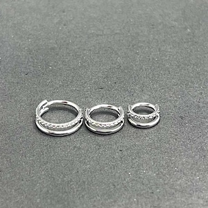 Double silver Row Stones Nose Septum Ring | Cartilage Hoop Earring | Tragus, Helix|  Daith Conch Piercing | Spiral Nose Hoop | 6mm|8mm|10mm