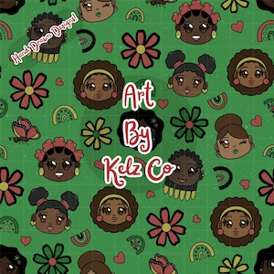 Juneteenth Seamless Pattern| Melanin Digital Paper| Anime Girl Digital File for Fabric Print, Scrapbooking