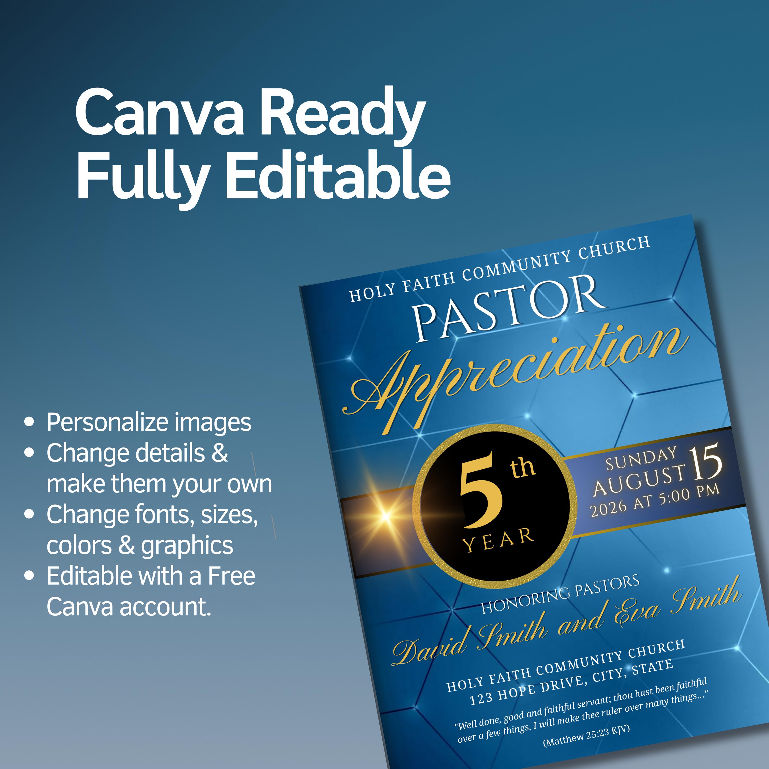 Pastor Appreciation Program Template, Church Anniversary Flyer (digital ...