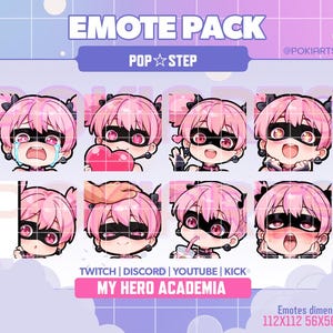 Pop Step My Hero Academia | Pacote de emotes estáticos para Twitch, Discord, YouTube e Kick | Download instantâneo