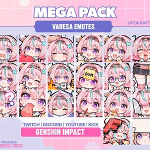 Varese Genshin Impact | Mega Pack di Emote Statiche per Twitch, Discord, YouTube e Kick | Download immediato