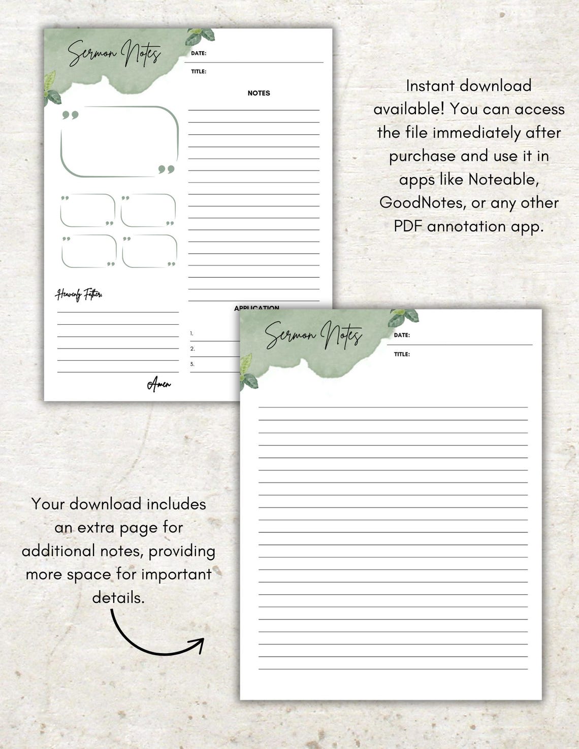 2-page Sermon Notes PDF | Printable Sermon Notes Template | Bible Study ...