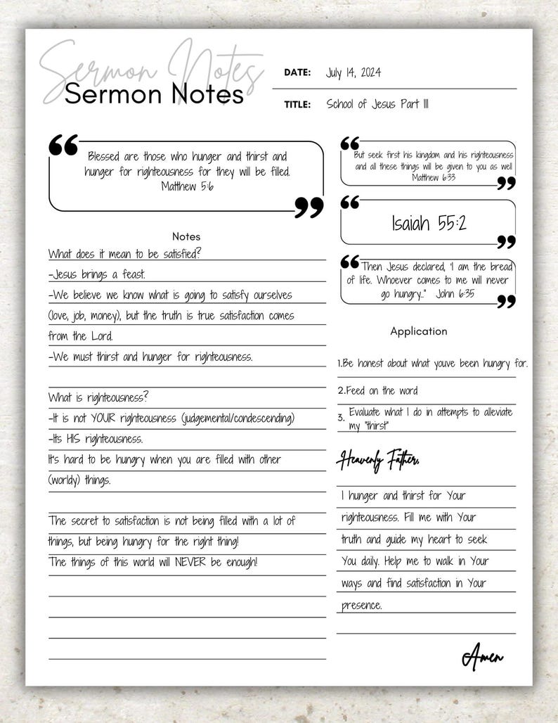 2-page Sermon Notes PDF | Printable Sermon Notes Template | Bible Study ...