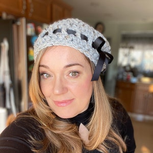 The PARIS beret, Handmade hat, crochet, grosgrain ribbon, More Colors, Made to order