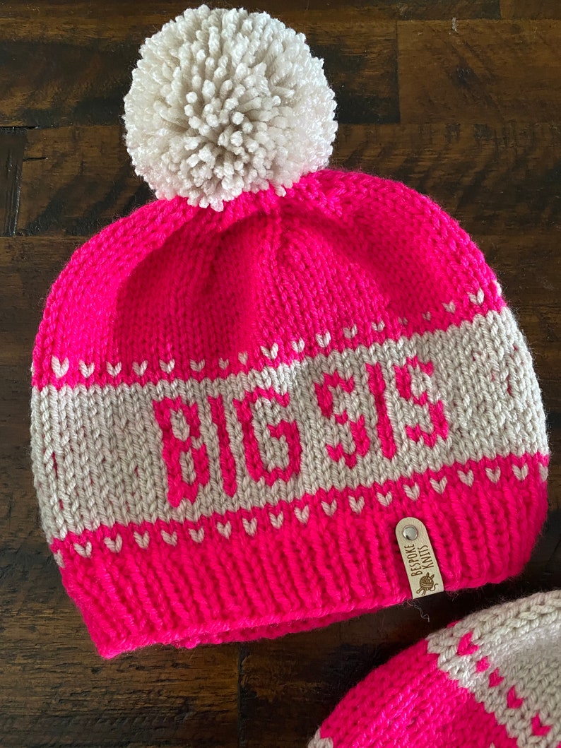 The Big Sis OR Lil' Sis beanies, Many Color Choices, Bay shower gift, siblings matching hat, made to order, Handknit 画像 4