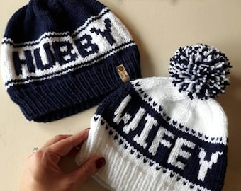 More Colors, The "WIFEY and or "HUBBY" beanies, Shower, Wedding, Honeymoon, Vacation, Made to order, Vegan, Medium weight yarn