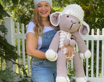 The one and only Reggie the lamb, hand crocheted, super soft and dimensional, extra large amigurumi, made to order