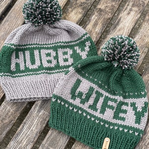 The &quot;WIFEY and or &quot;HUBBY&quot; beanies, Many Color Choices, Shower, Wedding, Honeymoon, Vacation, Made to order, Vegan