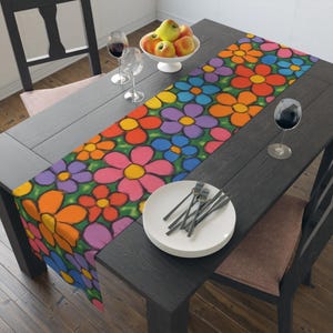 Floral Cotton Table Runner for Spring Decor, Colorful Table Accessory, Kitchen Table Centerpiece, Vibrant Hostess Gift, Dinner Party Decor