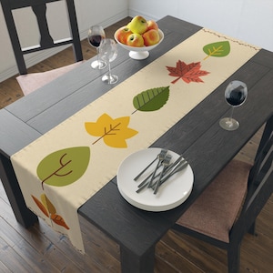 Autumn Leaves Table Runner, Rustic Home Decor, Fall Celebration Table Linen, Thanksgiving Table Setting, Boho Style Dining