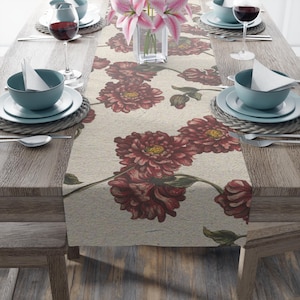Floral Table Runner, Cotton Blend Table Decor, Elegant Dining, Boho Home Decor, Unique Gift for Housewarming, Table Setting