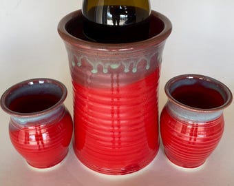 Handmade Wine Chiller Set, Ceramic Wine Cups, Choose Your Color