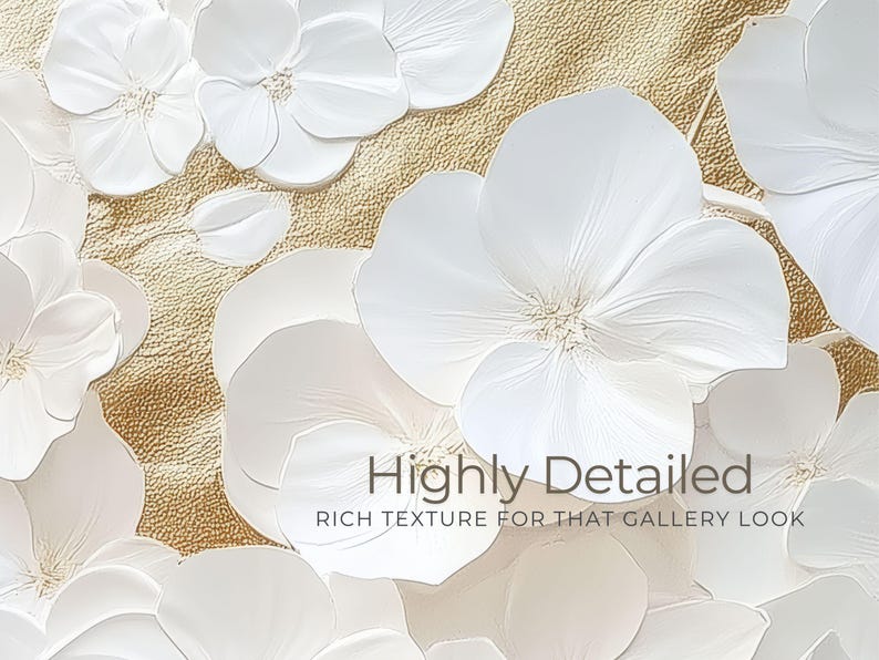 White Hydrangea Wall Art Print Floral Decor With Gold Foil Luxury Wall ...