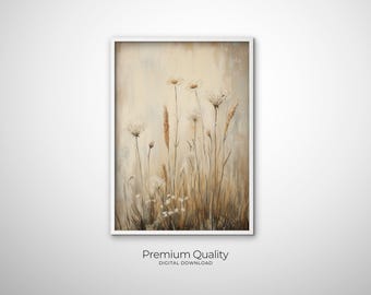 Neutral Wall Art Floral Decor Modern Farmhouse & Beige Wildflower Art Minimal Wall Print Oil Painting Print Modern Boho Decor