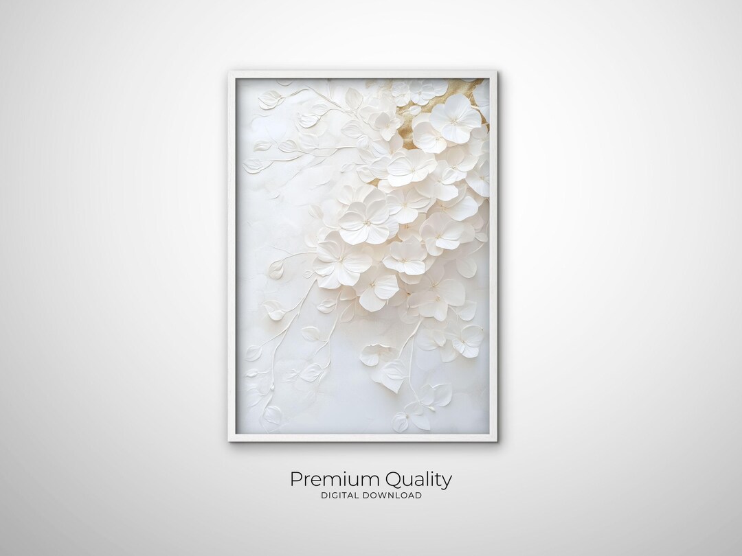 White Hydrangea Wall Art Print Floral Decor With Gold Foil Luxury Wall ...