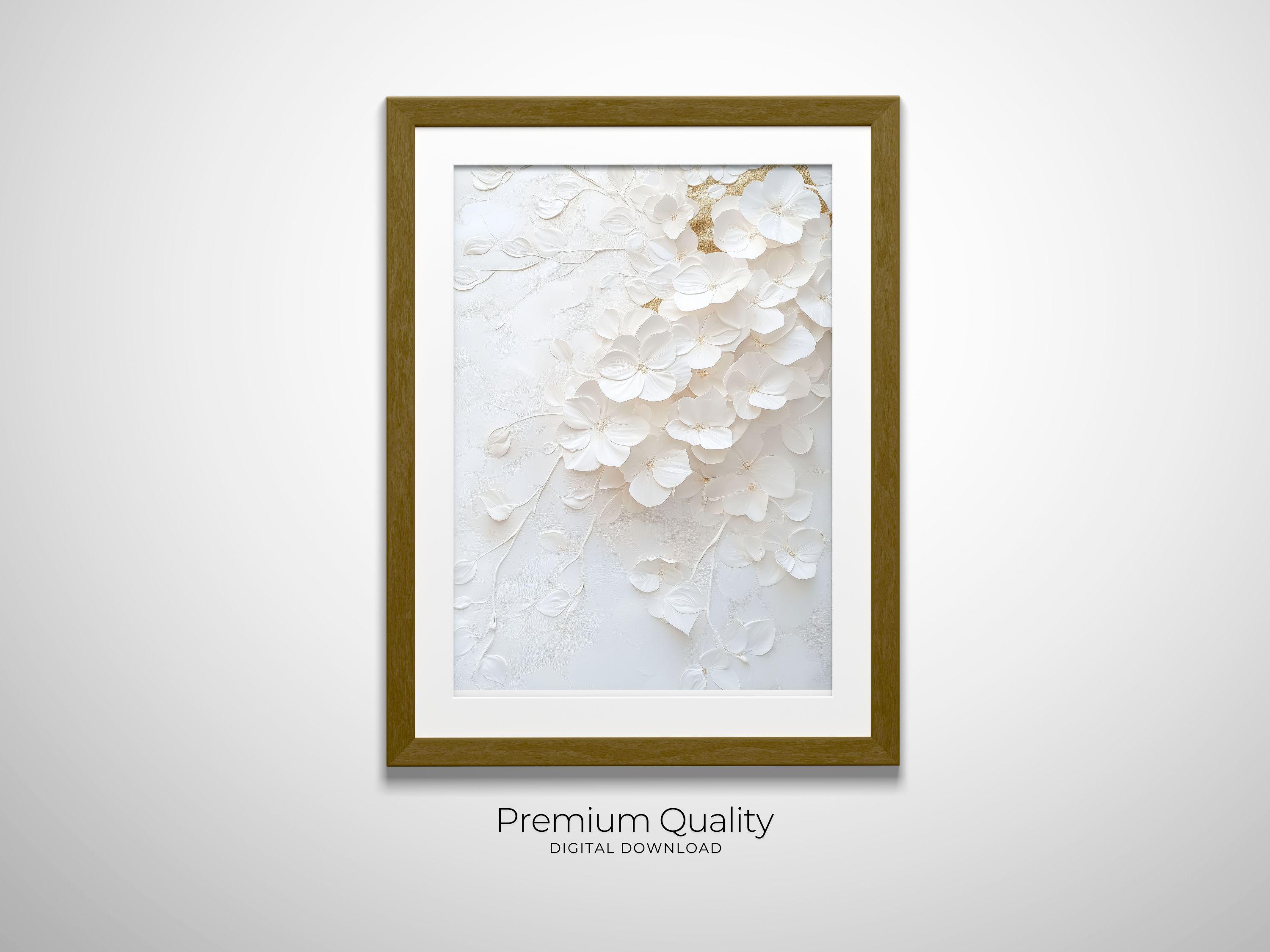 White Hydrangea Wall Art Print Floral Decor With Gold Foil Luxury Wall ...