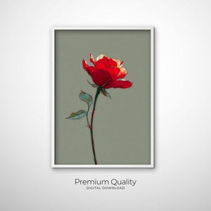 Rose Line Drawing Simple Rose Wall Decor Floral Line Art Print Red Floral Wall Print Minimalist Flower Art Minimalist Botanical