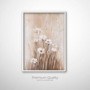 White Neutral Floral Art Beige Botanical Wall Decor Modern Flower Print Floral Print Wildflower Oil & Wall Art Scandi Style Art