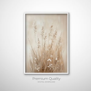 Beige Wildflower & Boho Floral Wall Art Minimal Floral Print for Neutral Floral Decor with Beige Flower Canvas and Calming Floral Art