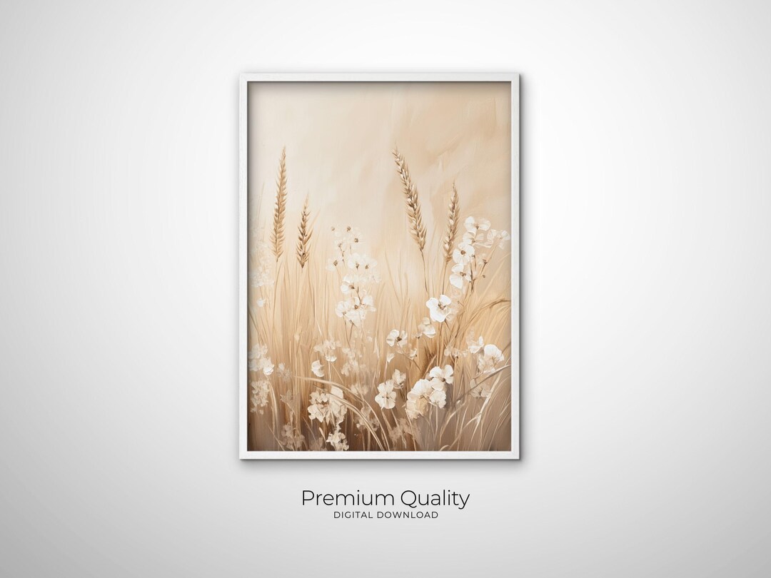 Neutral Floral & Bloom Art Minimal Flower Art, Beige Wall Botanical ...