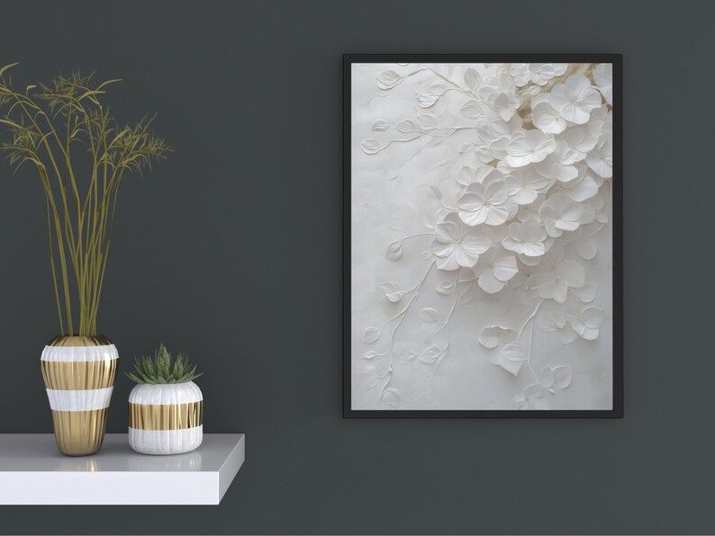 White Hydrangea Wall Art Print Floral Decor With Gold Foil Luxury Wall ...