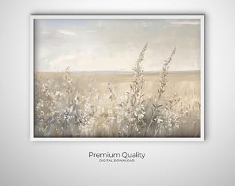 Neutral wall decor cottagecore wall art farmhouse minimal floral art rustic flower soft botanical print country field decor bedroom art