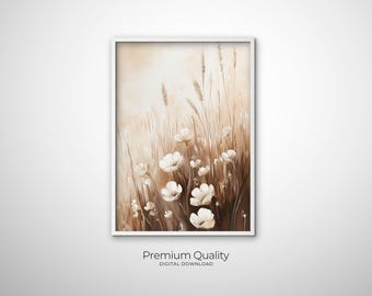 Neutrale Bauernhaus Blumen Kunst Beige Blumendruck Botanische Wand Poster Minimal Wildblumen Dekor Neutral Ölgemälde